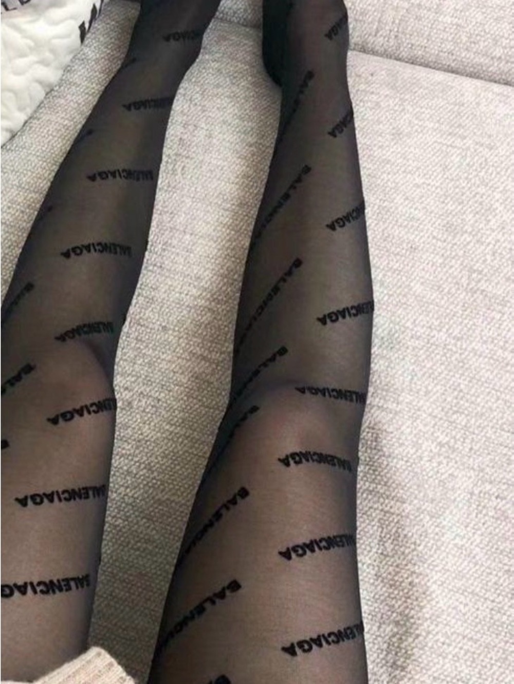 Tried on / like new AUTHENTIC Balenciaga Black Logo-Pattern Sheer Tights